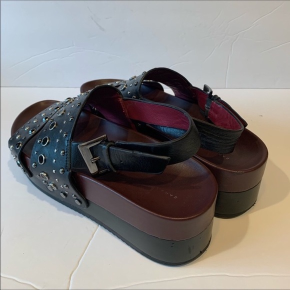 Zara Black Faux Leather Metal Embellished Chunky Platform  Lug Sandals - Picture 4 of 12